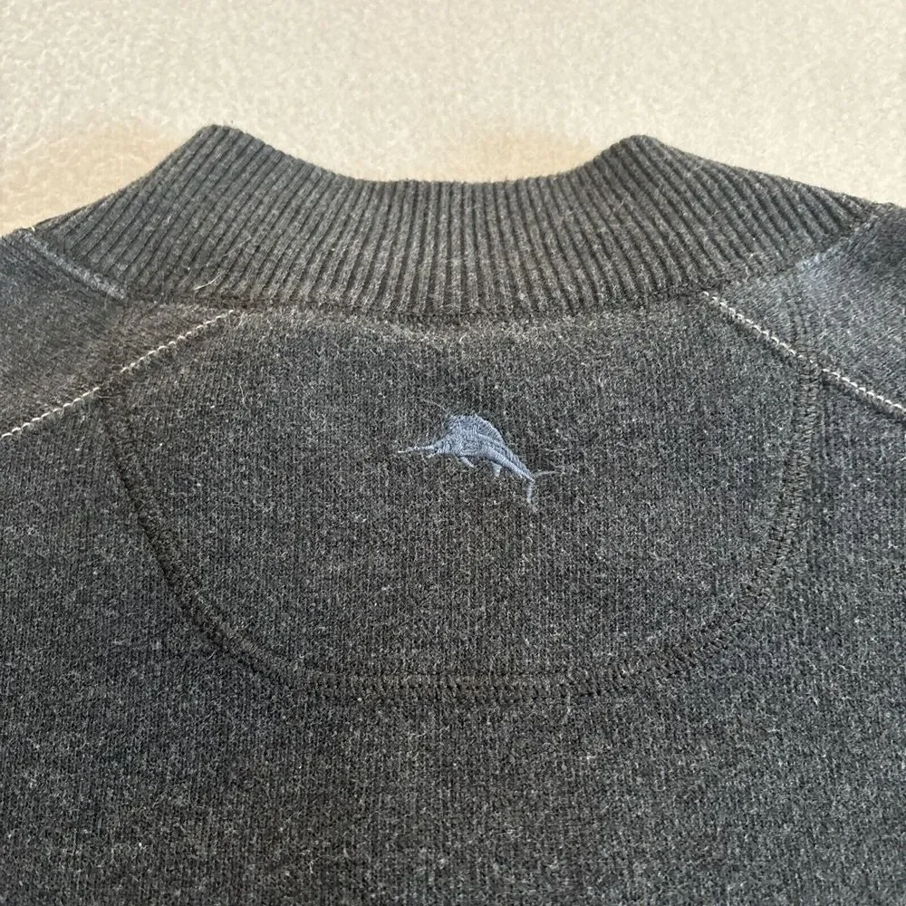 Tommy Bahama LARGE Reversible Blue & Gray Quarter Zip Long Sleeve Men's EUC Soft